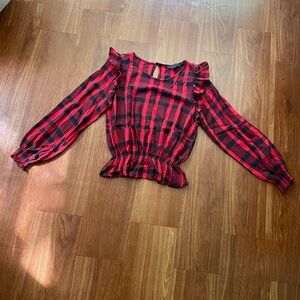 Buffalo check long sleeve ruffled blouse size M by Sanctuary